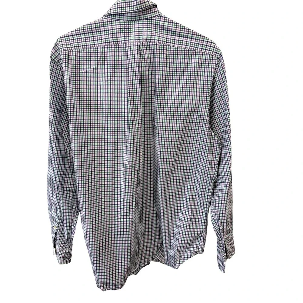 Ralph Lauren Mens Purple Green Tattersall Check Button Down Shirt Large L Cotton